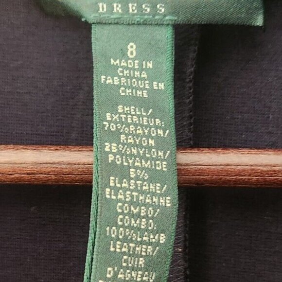 Ralph Lauren Mock Neck Navy Blue Dress Long Sleeve Lamb Leather Trim Half Zip 8 - Picture 10 of 10